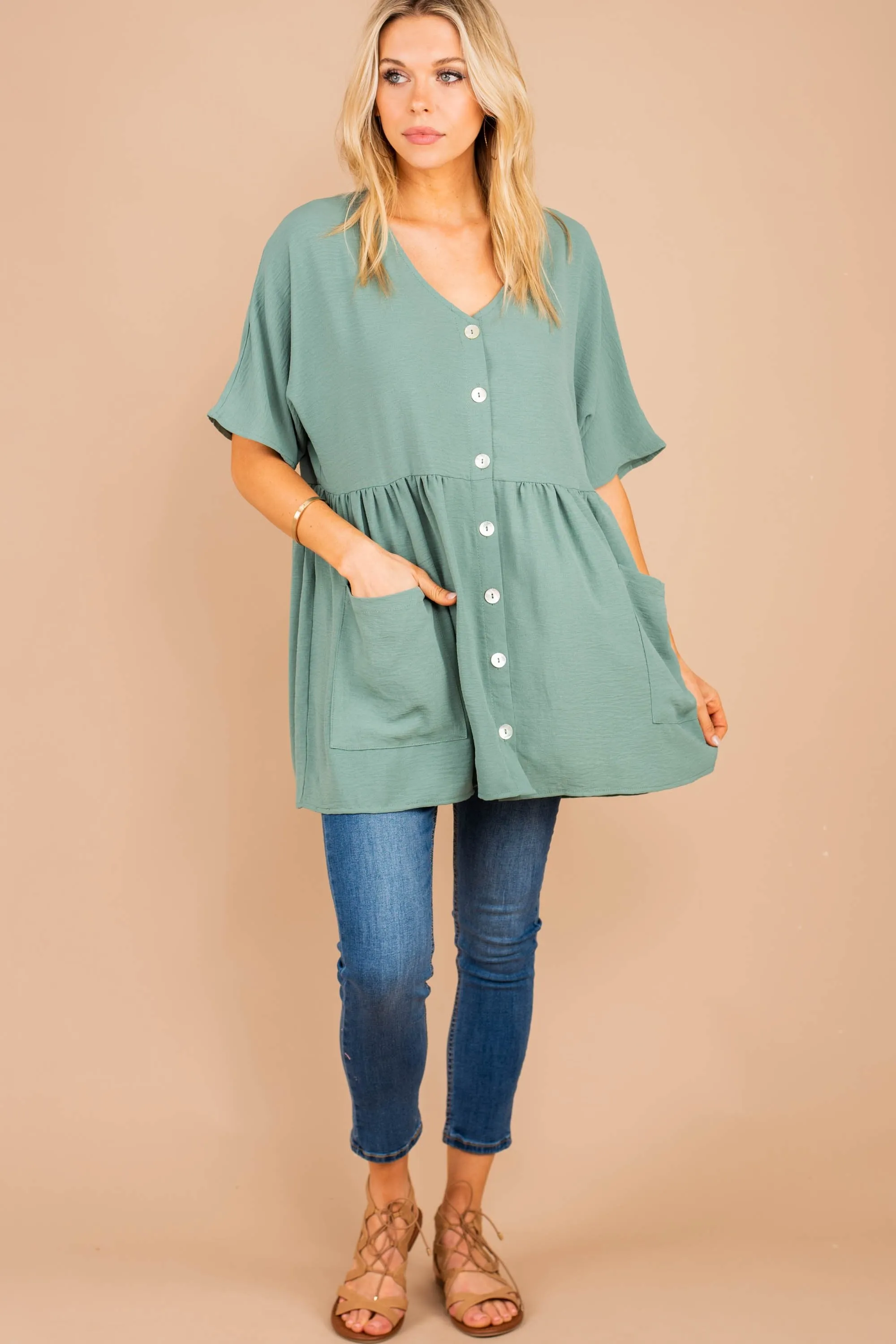 All The Time In The World Sage Green Tunic