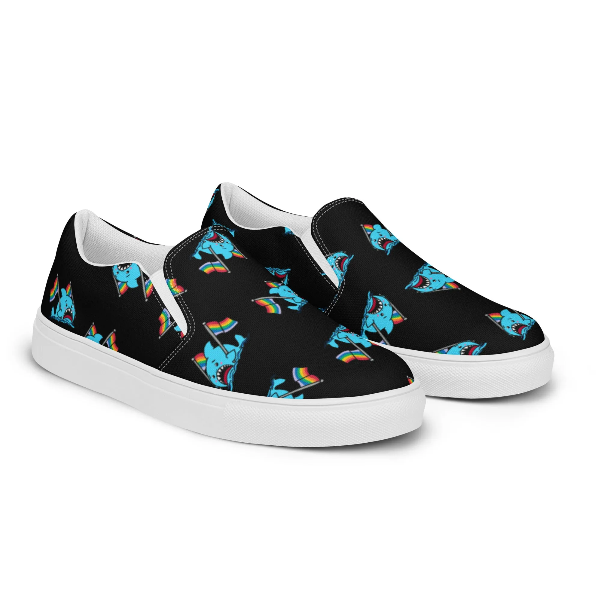 Anxious Shark Goes to Pride- Men's Slip On Sneakers