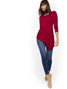 Asymmetrical Flounce-Hem Sweater