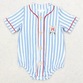 Baby Infant Boys Rompers Blue Stripes Baseball Summer Rompers SR1459