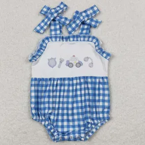 Baby Infant Girls Romper Blue Checkered Summer Straps Rompers SR1171