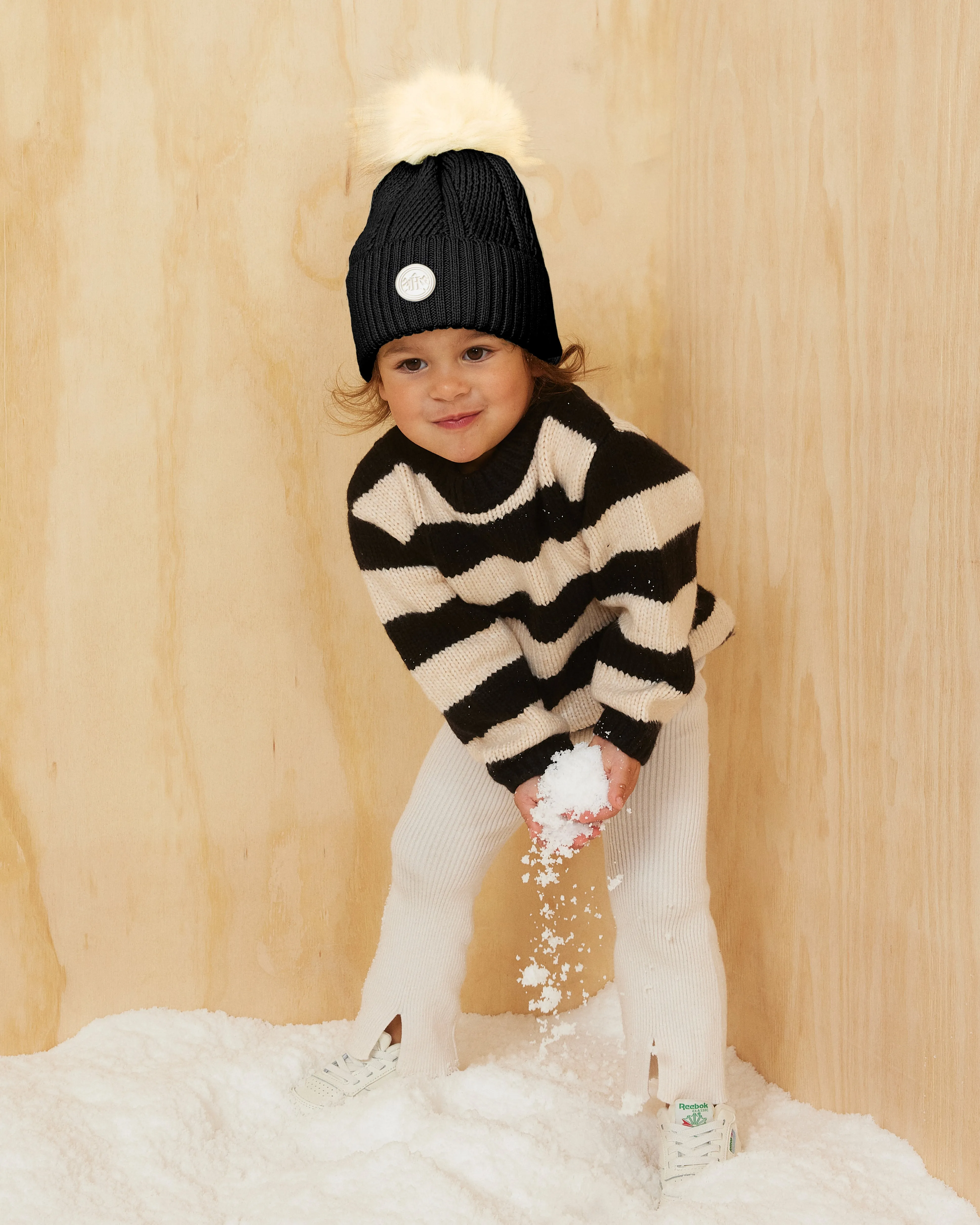 Baby Willow Pom Beanie in Black