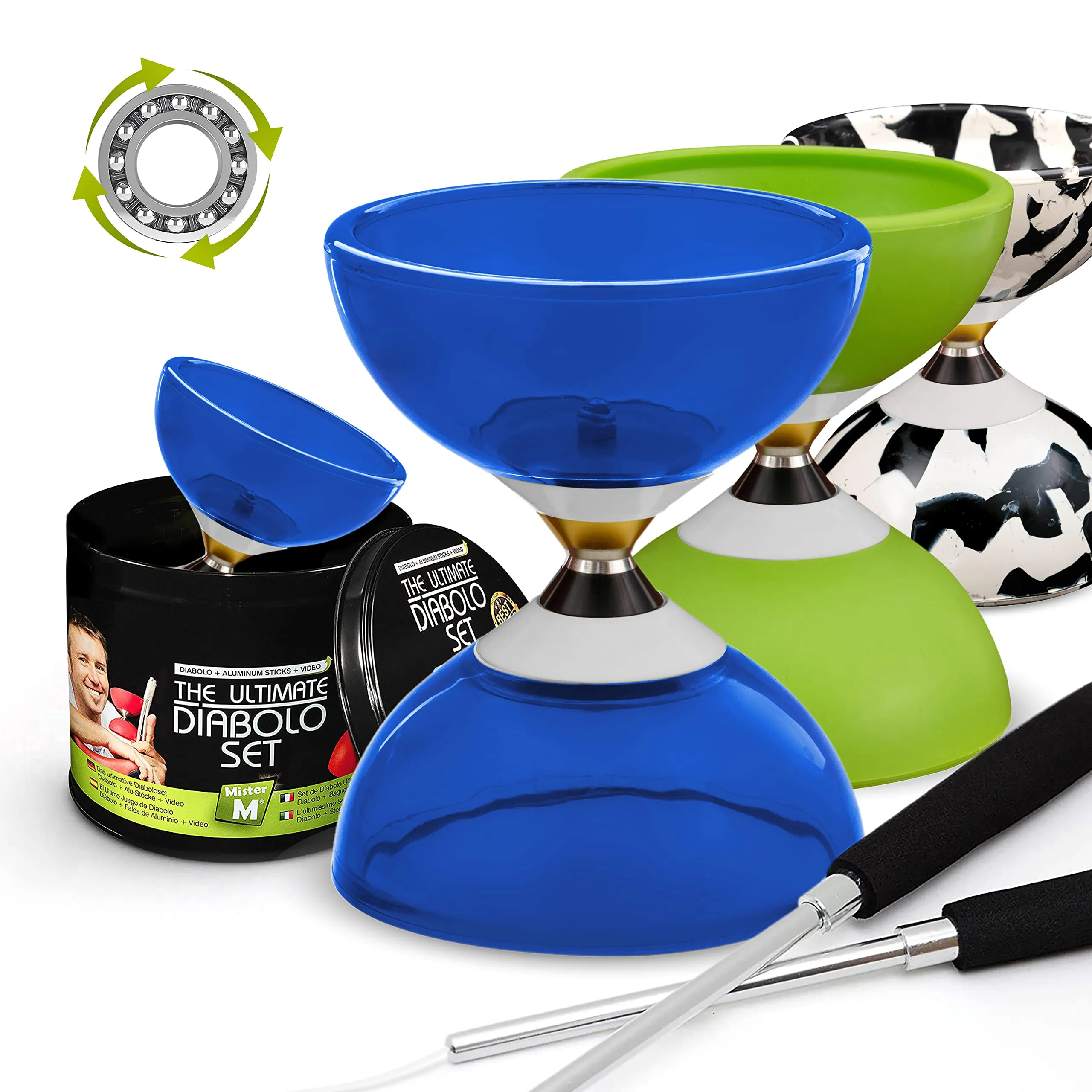 Ball Bearing Diabolo with 3 Ball Bearings   Sticks   Extra String   Free Online Video