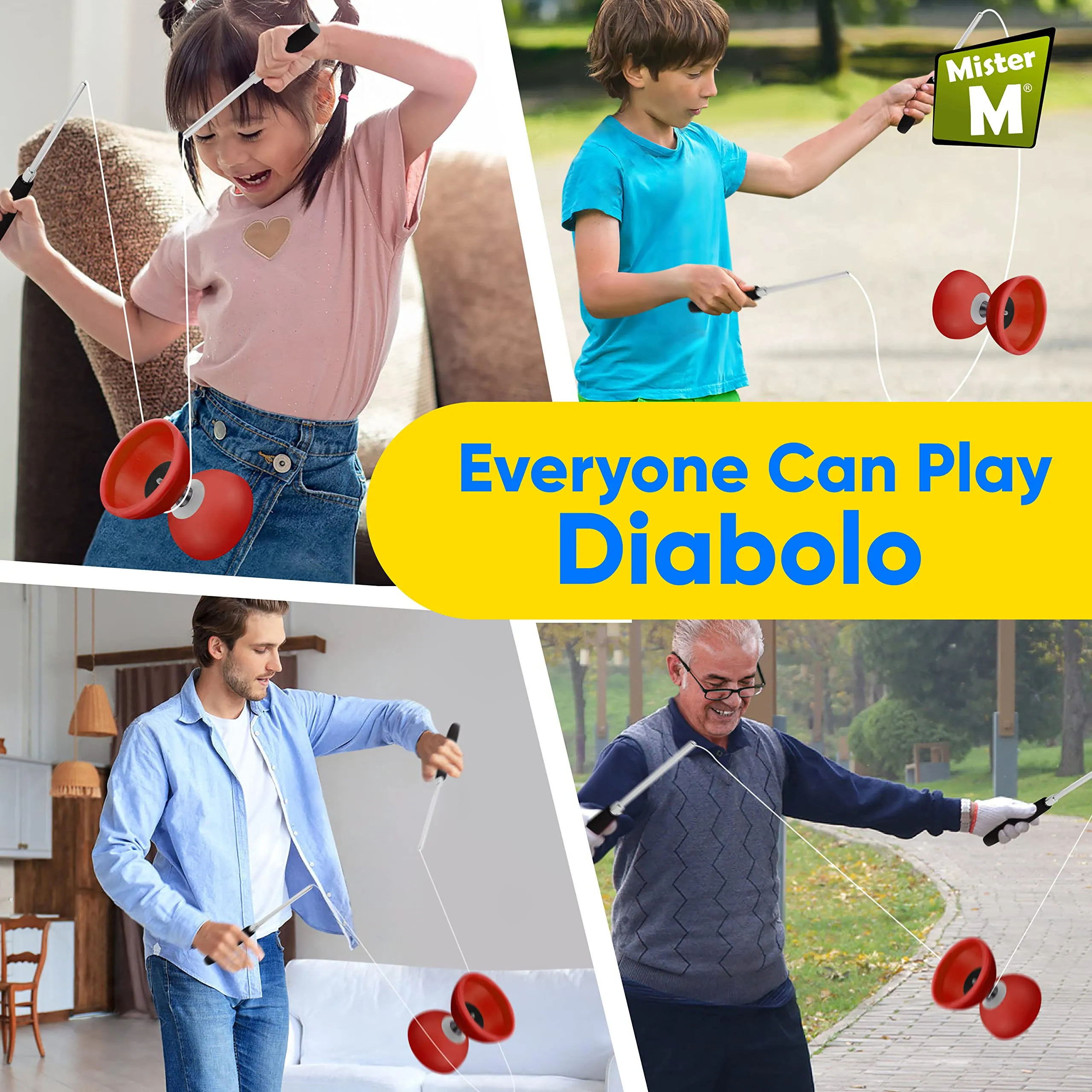 Ball Bearing Diabolo with 3 Ball Bearings   Sticks   Extra String   Free Online Video
