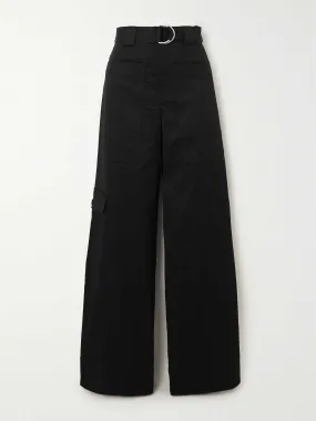 Black belted wide leg cargo trousers