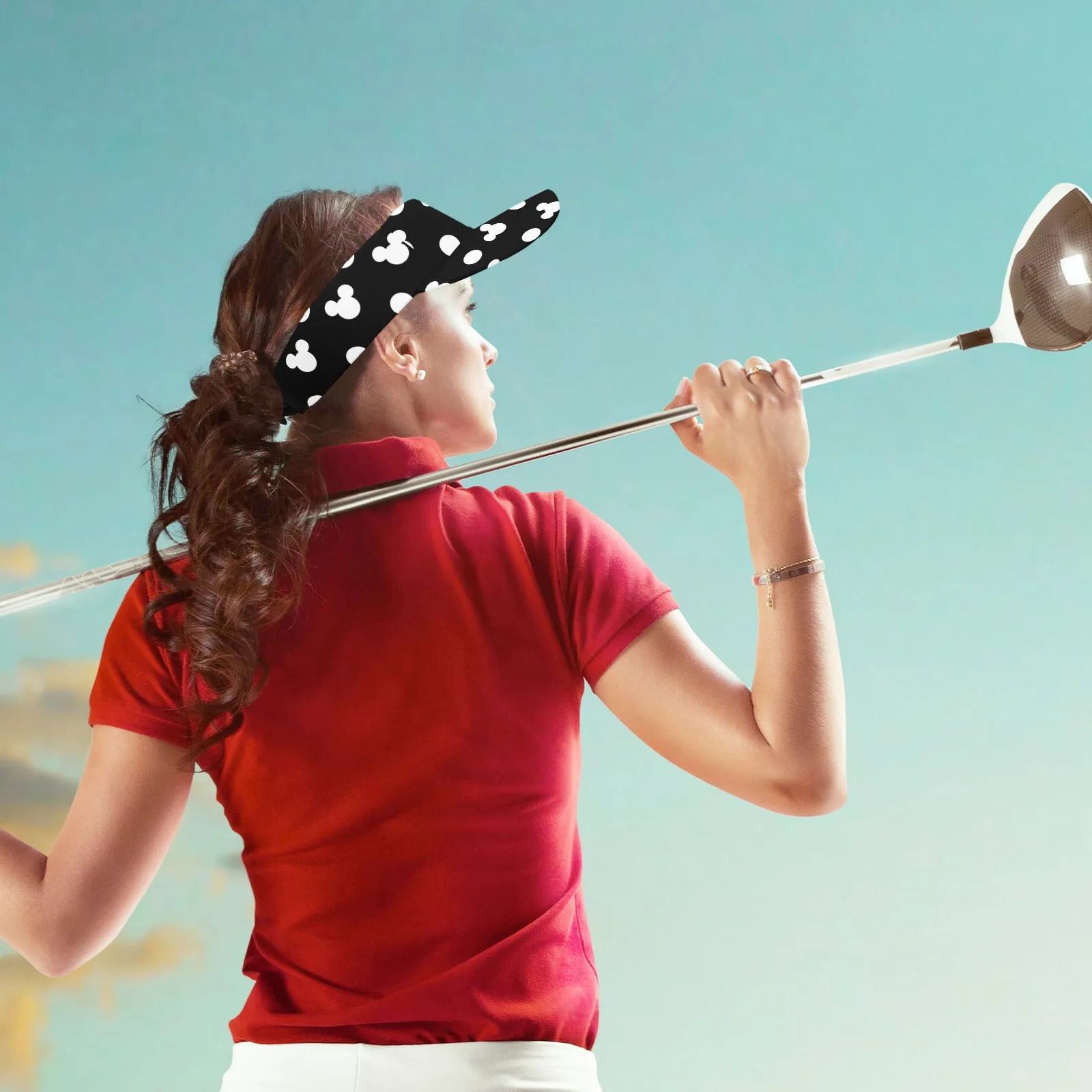 Black With White Mickey Polka Dots Athletic Visor