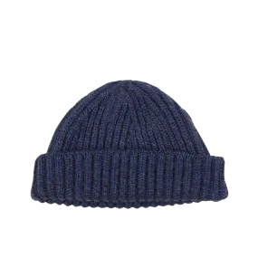 Blue Melange Cashmere Ribbed Short Beanie