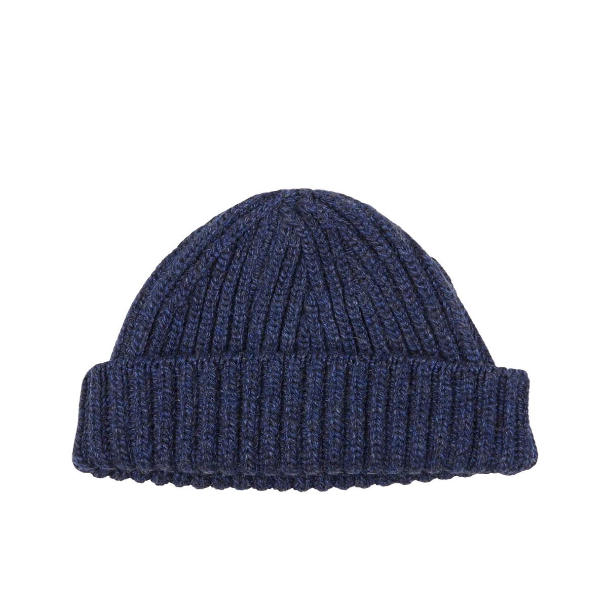Blue Melange Cashmere Ribbed Short Beanie
