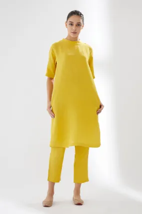 Canary Yellow Linen Kurta & Pants Set