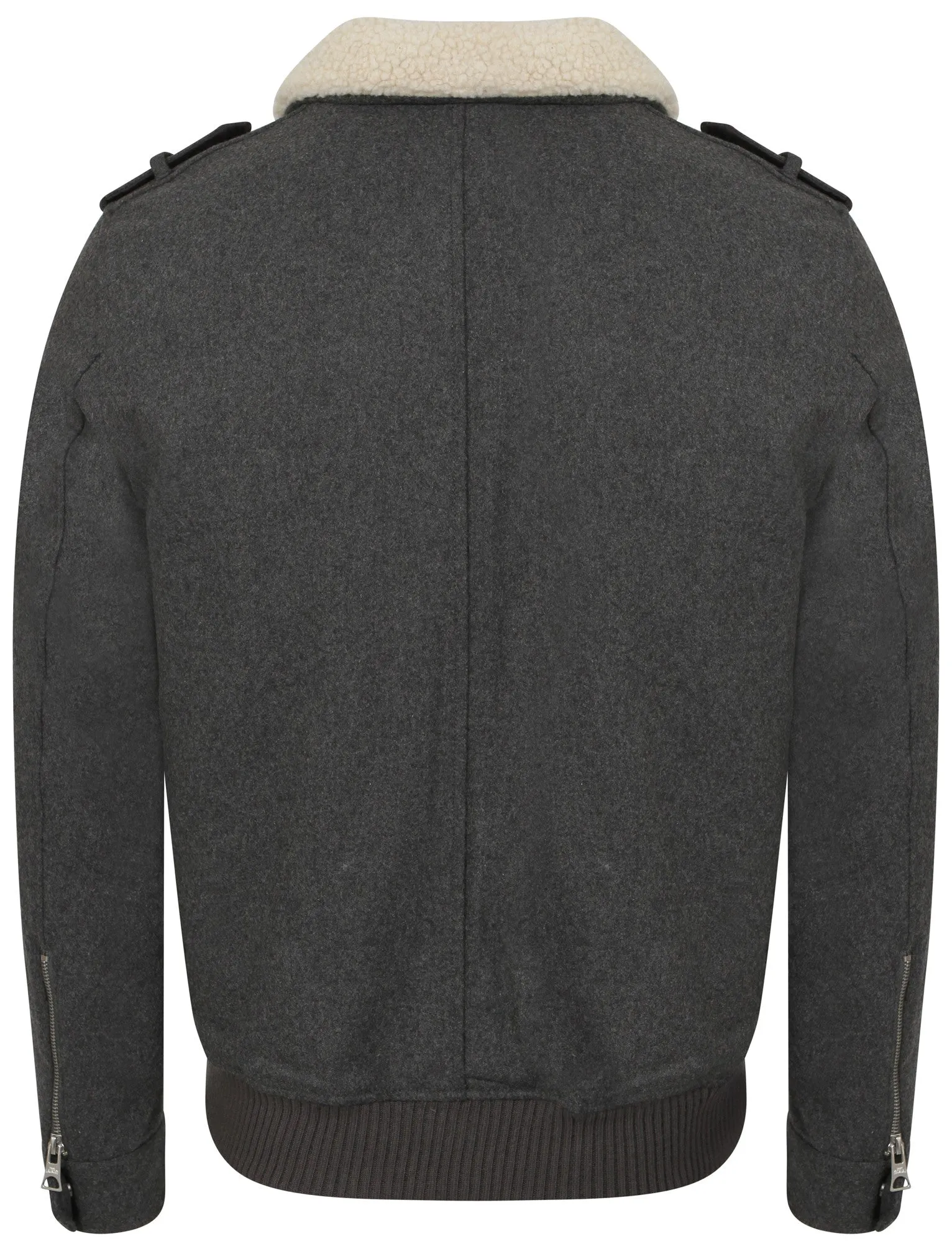 Canhem Wool Rich Borg Collar Aviator Jacket in Mid Grey Marl - Tokyo Laundry