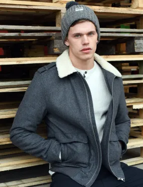 Canhem Wool Rich Borg Collar Aviator Jacket in Mid Grey Marl - Tokyo Laundry