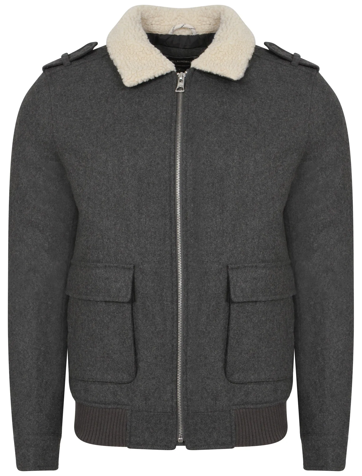 Canhem Wool Rich Borg Collar Aviator Jacket in Mid Grey Marl - Tokyo Laundry