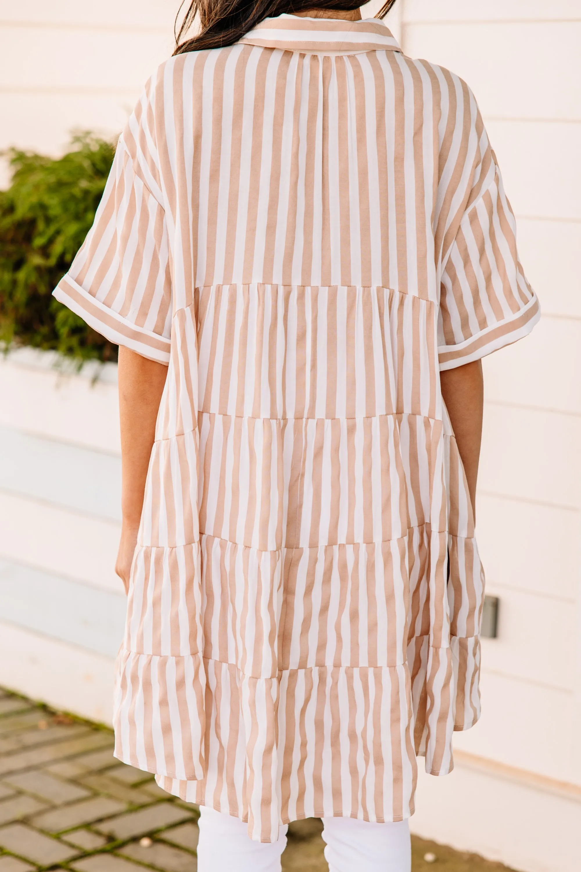 Can't Leave You Behind Sand Striped Tunic