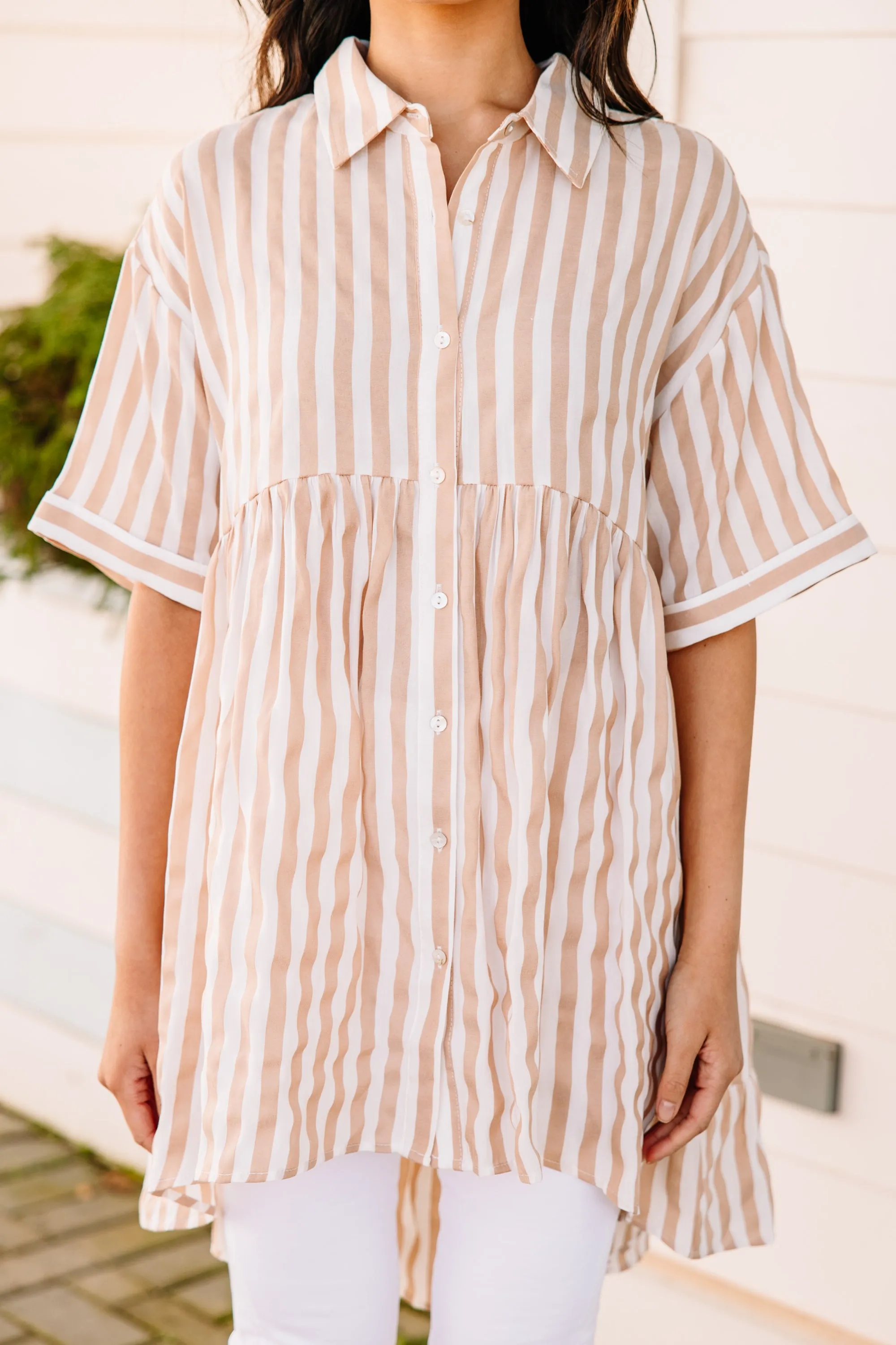 Can't Leave You Behind Sand Striped Tunic