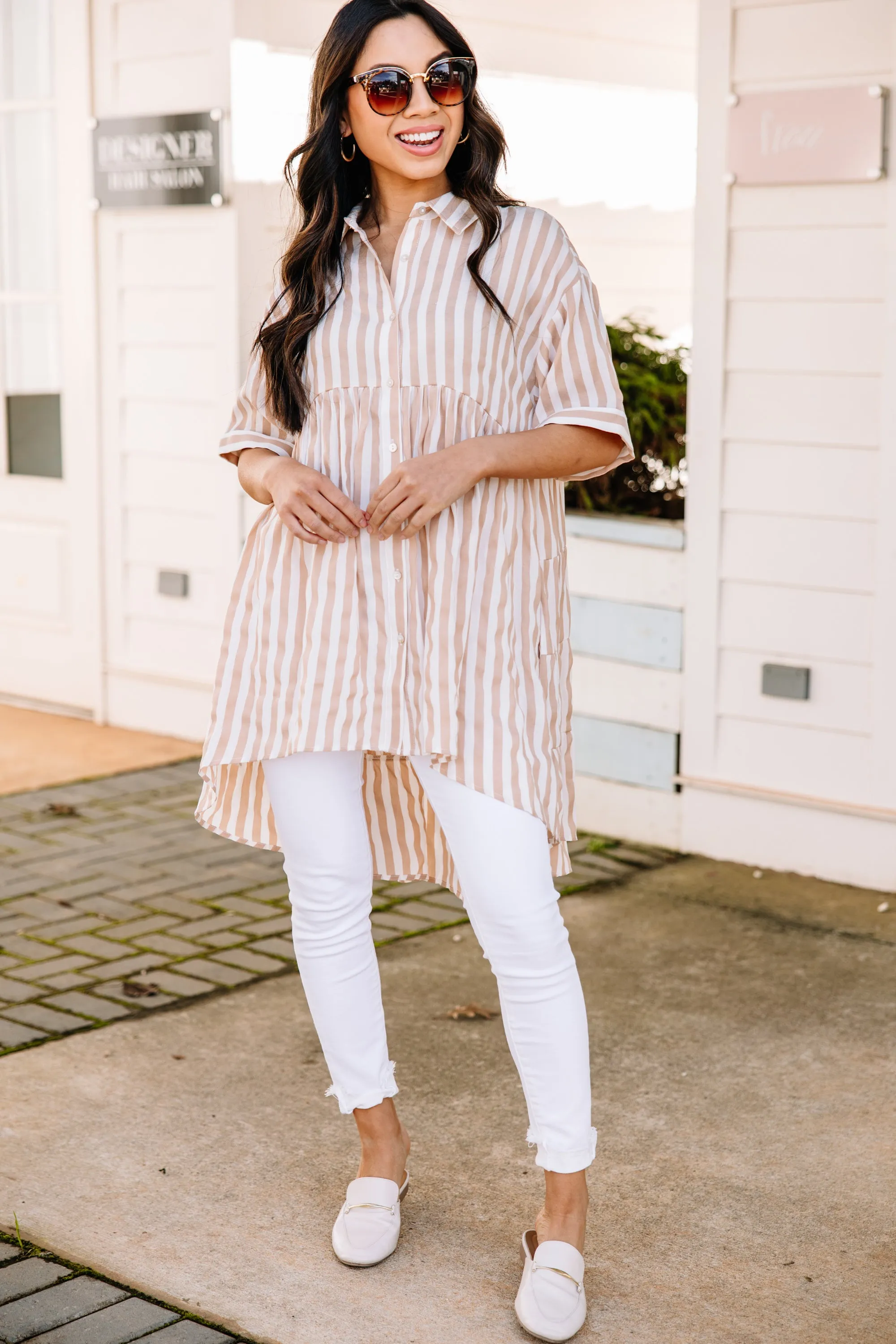 Can't Leave You Behind Sand Striped Tunic