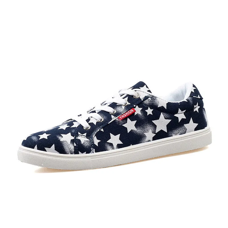 Casual Canvas Men's Loafers With Star Print