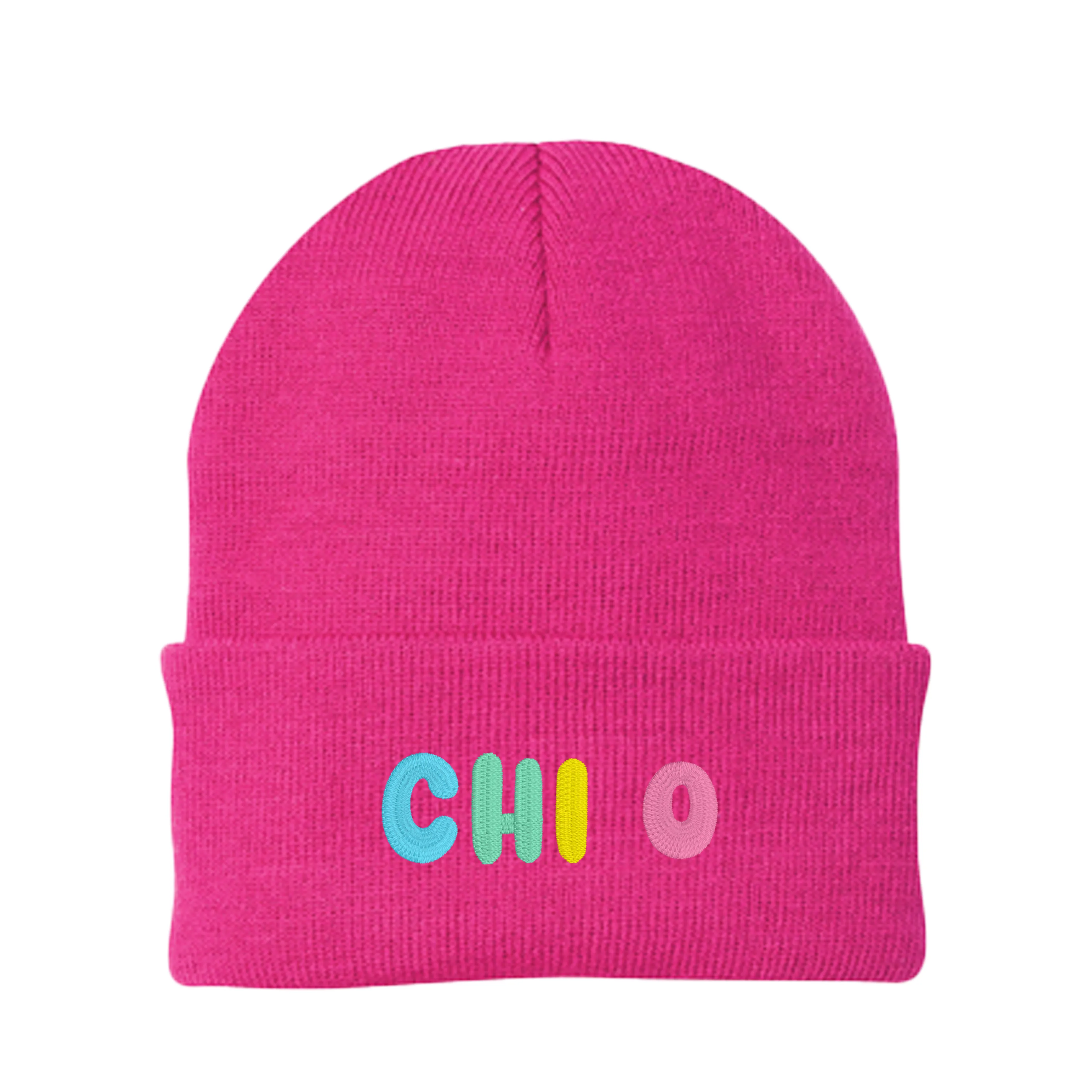 Chi Omega Bubble Embroidered Beanie - Chi O Pastel