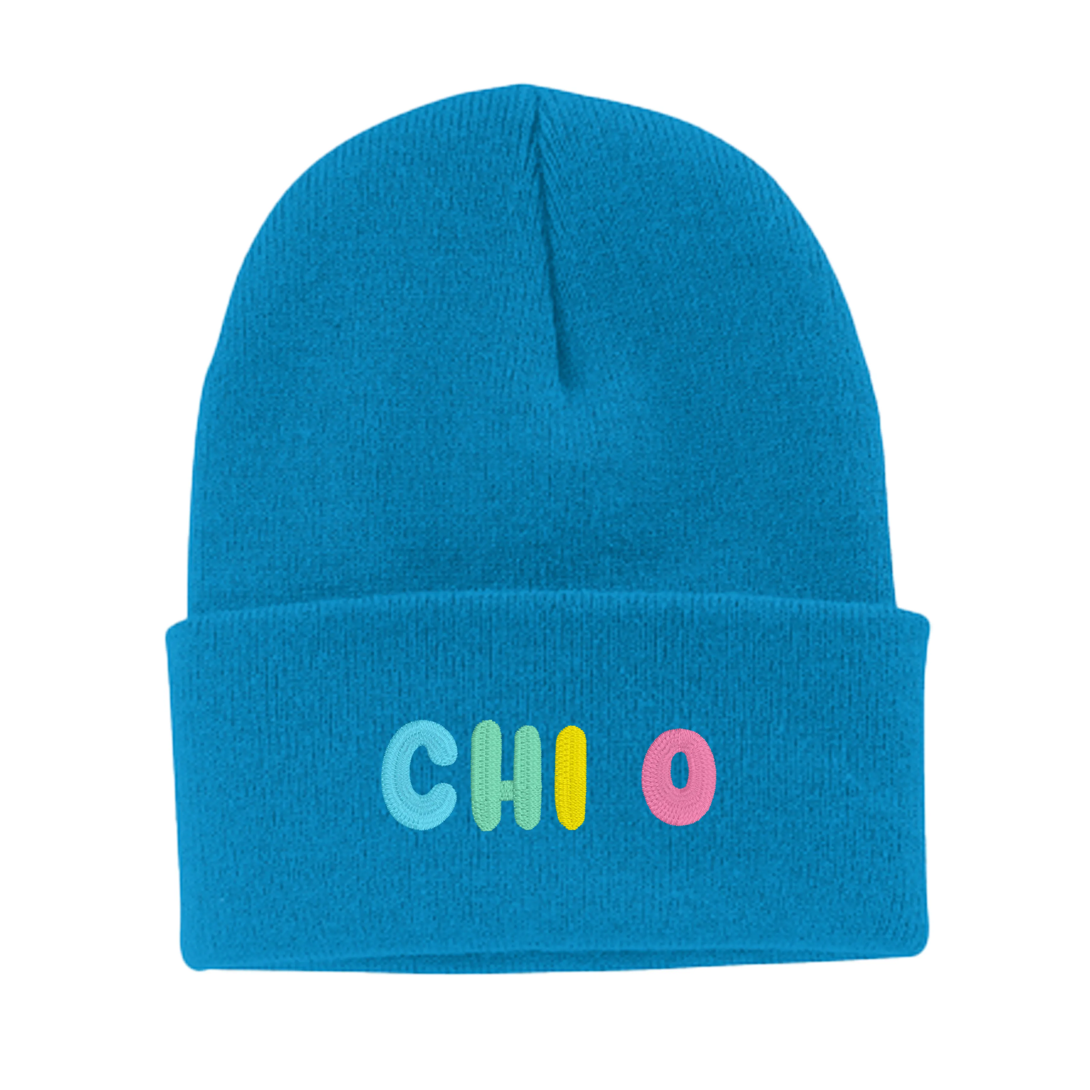 Chi Omega Bubble Embroidered Beanie - Chi O Pastel