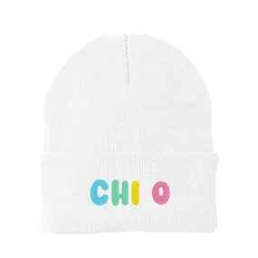 Chi Omega Bubble Embroidered Beanie - Chi O Pastel