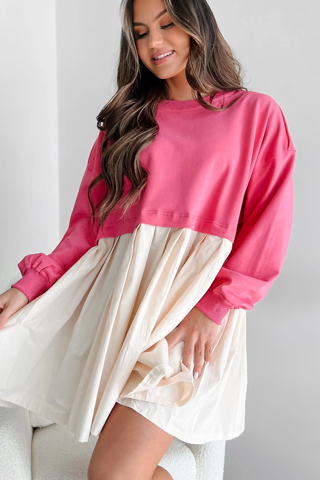 Convincing Act Two-Tone Mini Dress (Fuchsia)