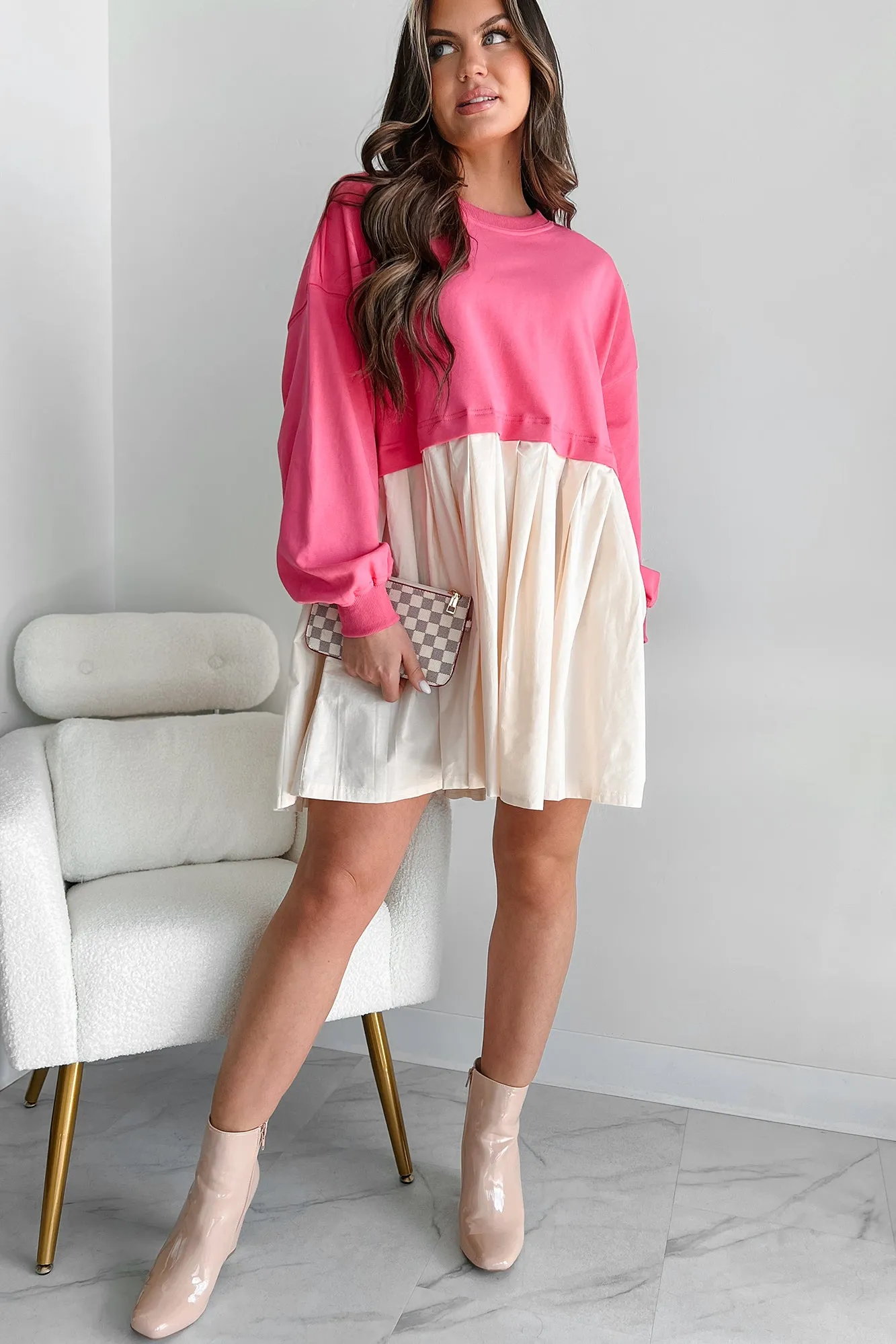 Convincing Act Two-Tone Mini Dress (Fuchsia)