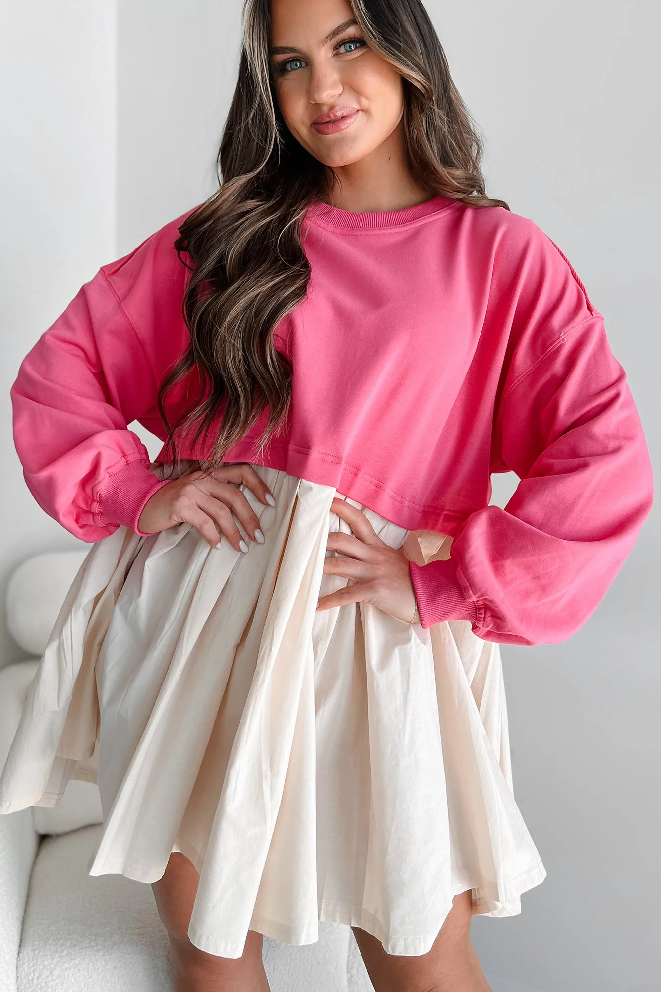 Convincing Act Two-Tone Mini Dress (Fuchsia)