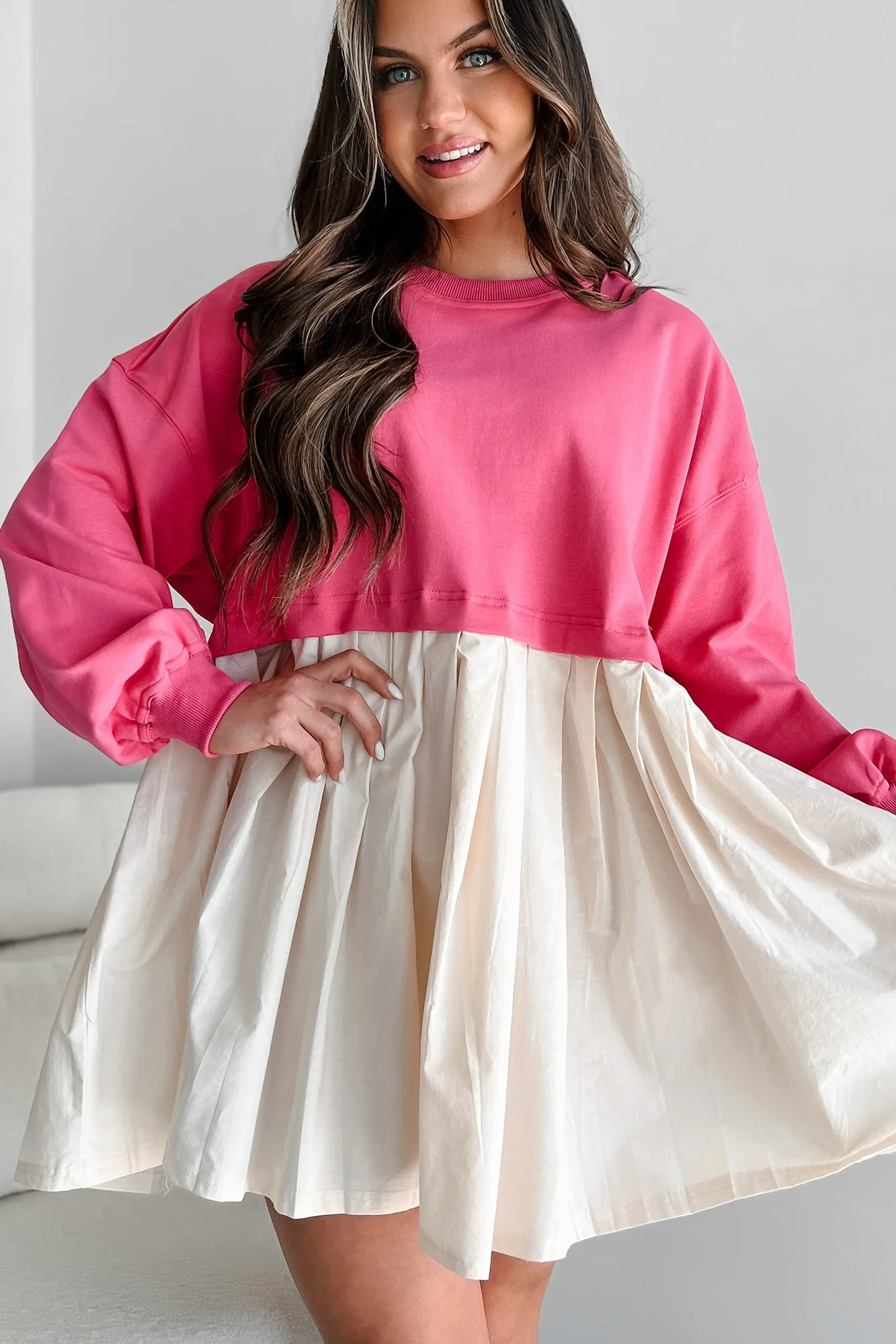 Convincing Act Two-Tone Mini Dress (Fuchsia)