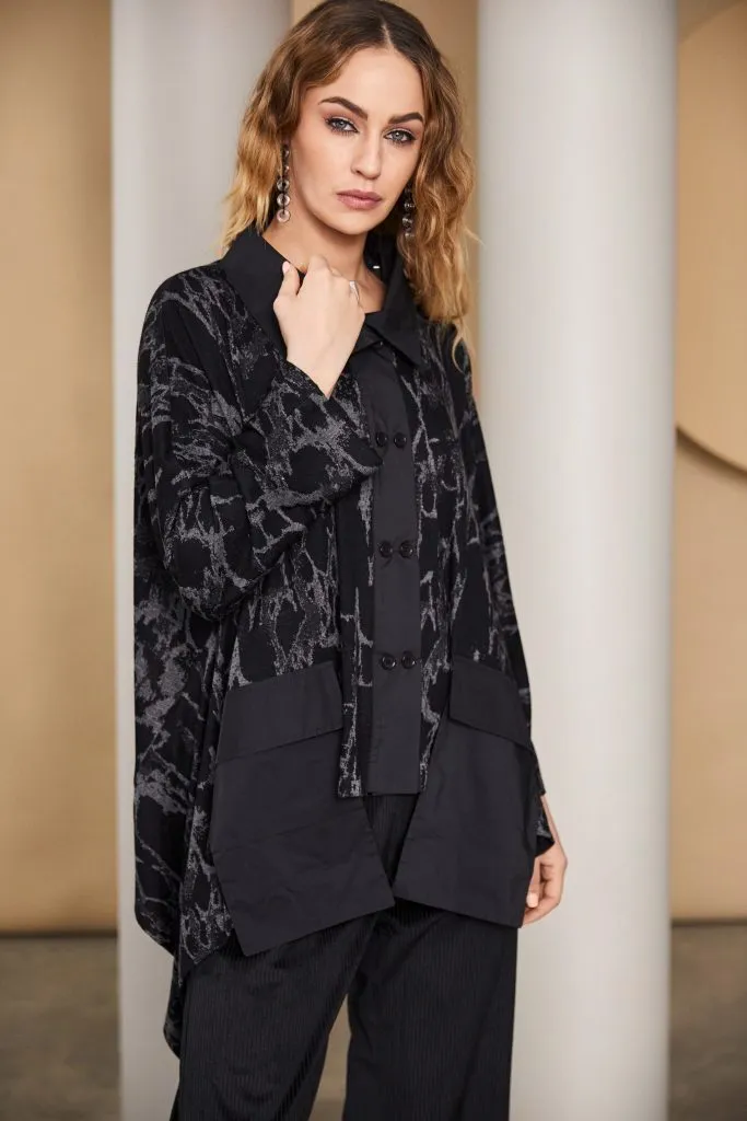 Cord Wide Leg Trouser with Front Patch Pocket in Black