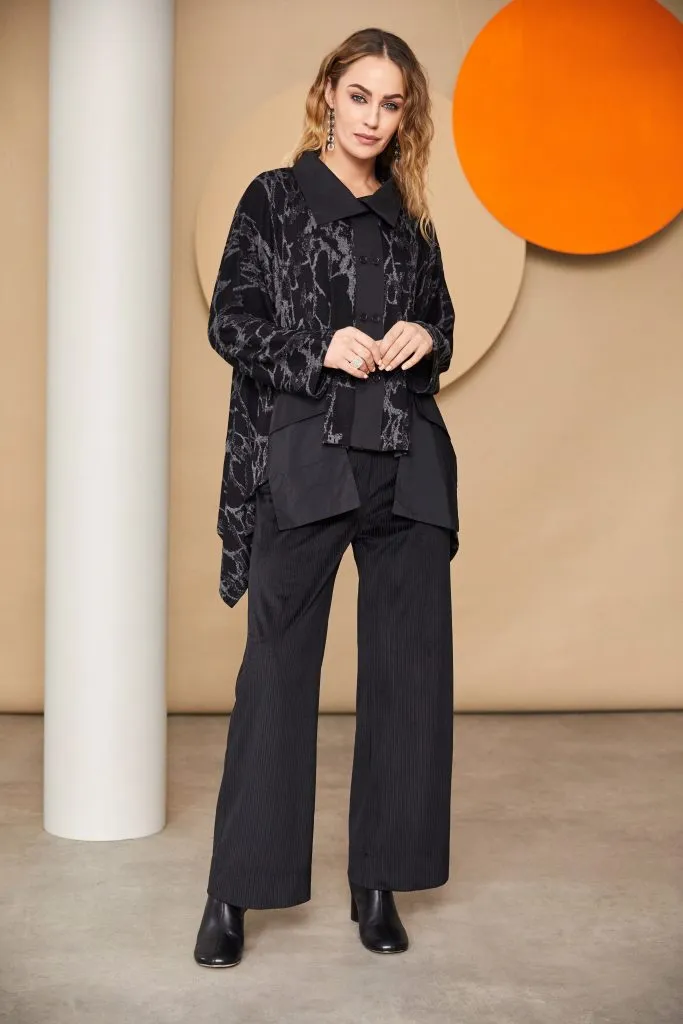Cord Wide Leg Trouser with Front Patch Pocket in Black