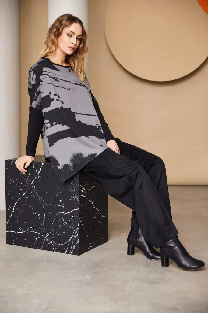 Cord Wide Leg Trouser with Front Patch Pocket in Black