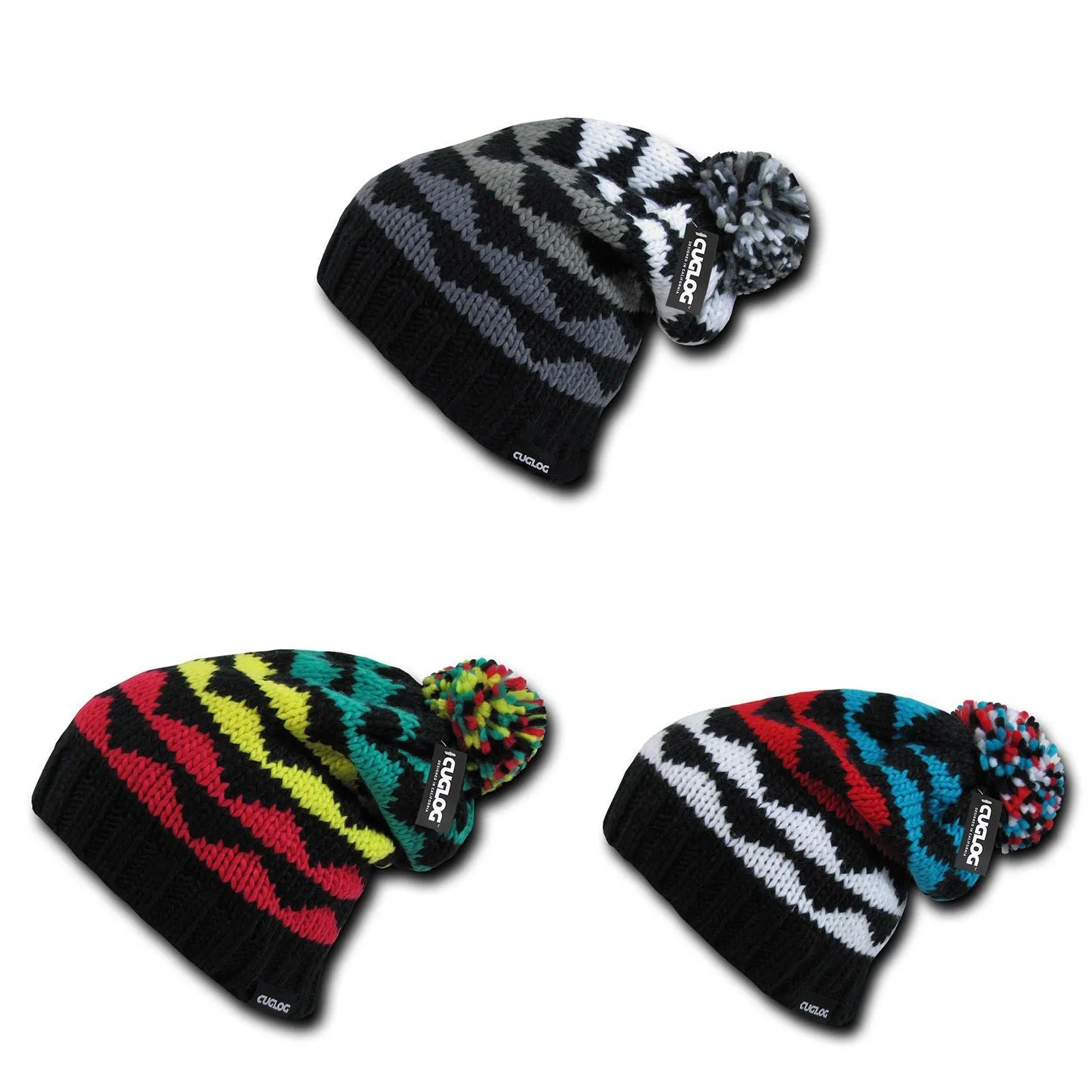 Cuglog K2 Slouch Beanies Pom Pom Style Winter Cuffed Caps Hats