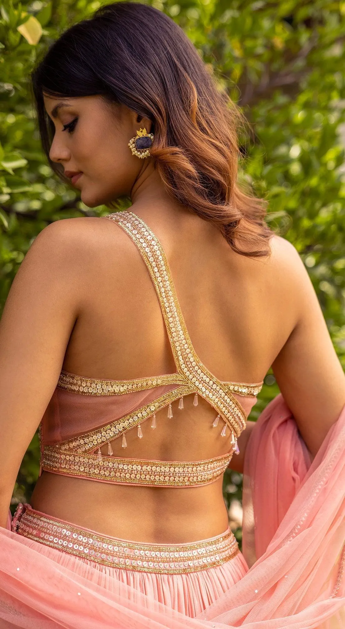 Cut Out Blouse With Layered Lehenga Set