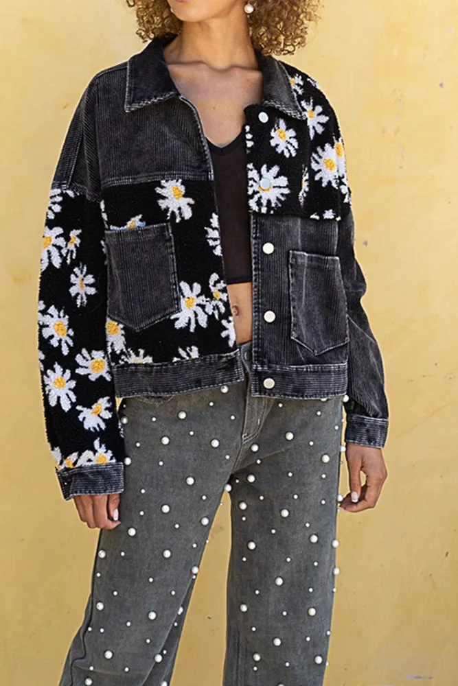 Daisy Print Patchwork Corduroy Jacket