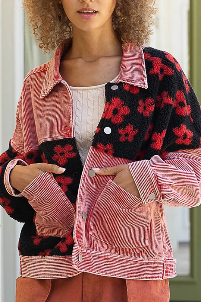 Daisy Print Patchwork Corduroy Jacket