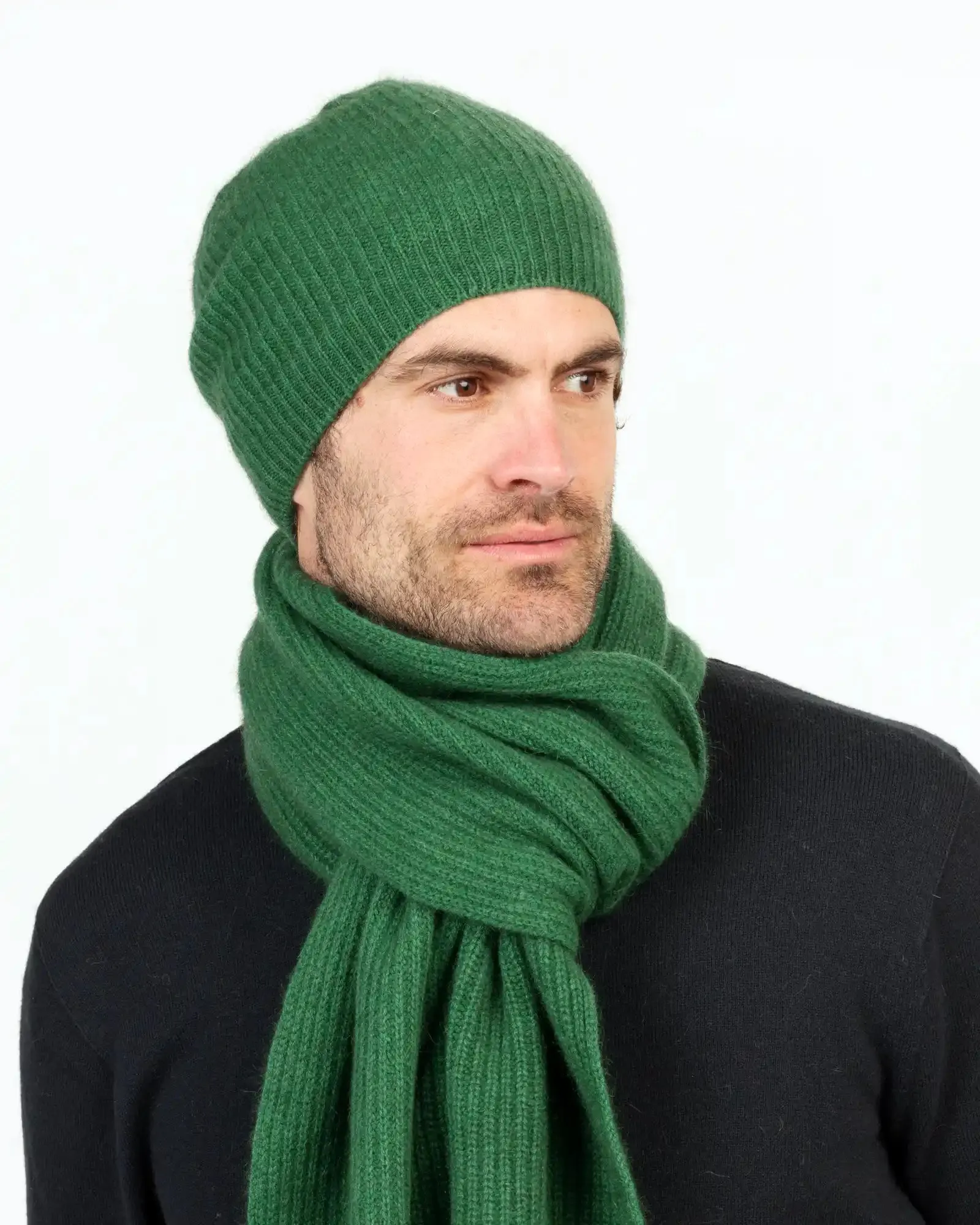 Deep Sage Slouch Beanie Hat in Possum Merino Wool Unisex - NX677