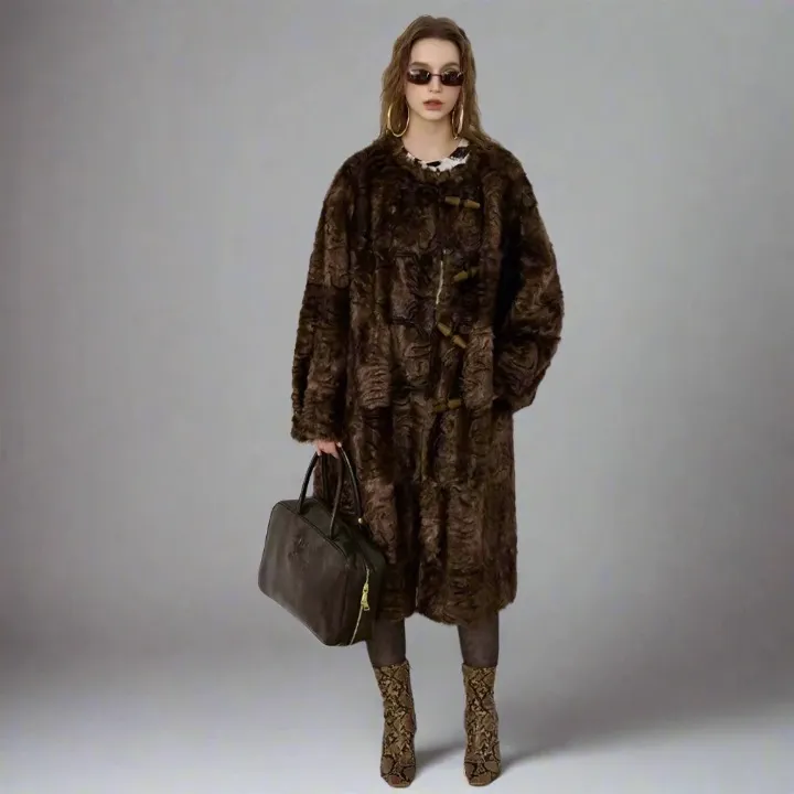 Elina Gradient Tie-dye Faux-Mink Fur Toggle Coat
