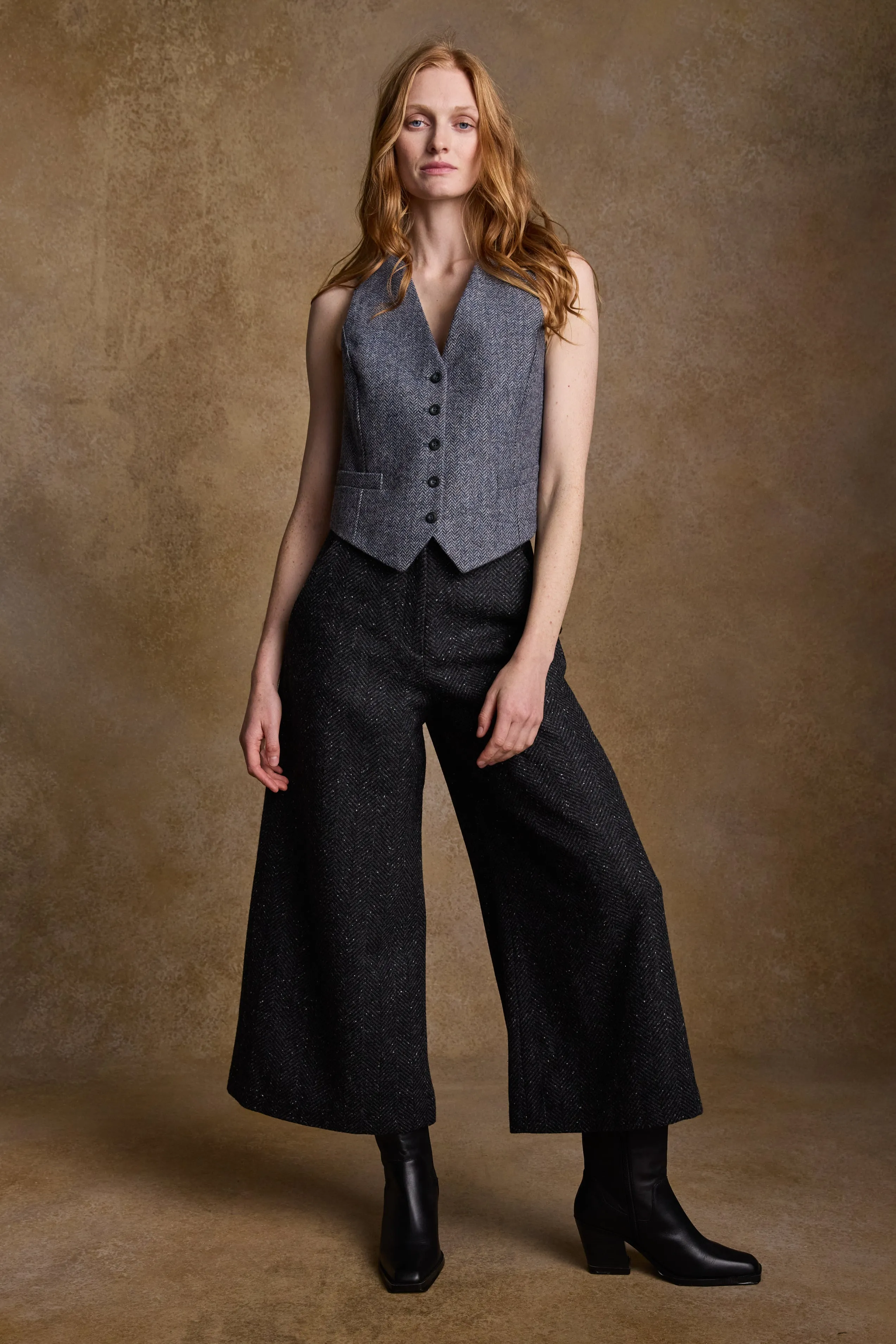 Enya Tweed Culottes - Donegal Wide Grey Fleck