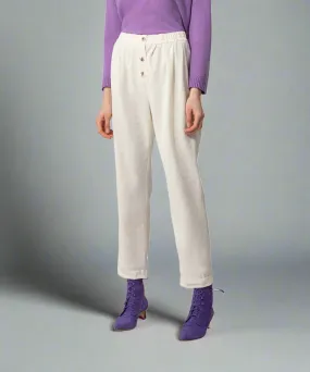 Forte Forte elasticated waist trousers in wool-linen blend woven fabric -candore