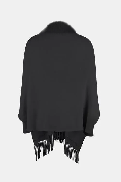 Fringe Open Front Long Sleeve Poncho | Casual Polyester Poncho With Soft Fur