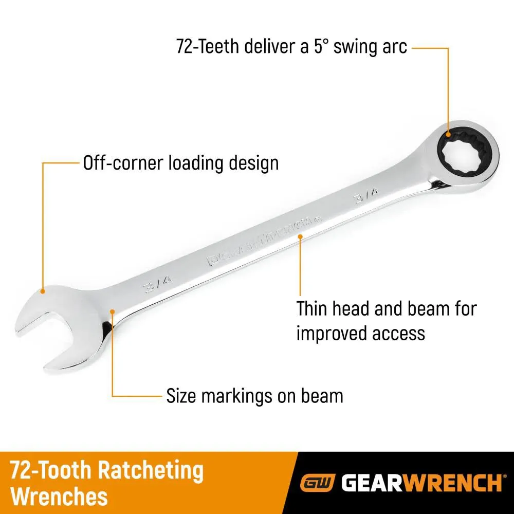GearWrench 39327 SAE/Metric 72-Tooth Combination Ratcheting Wrench Tool Set (32-Piece)