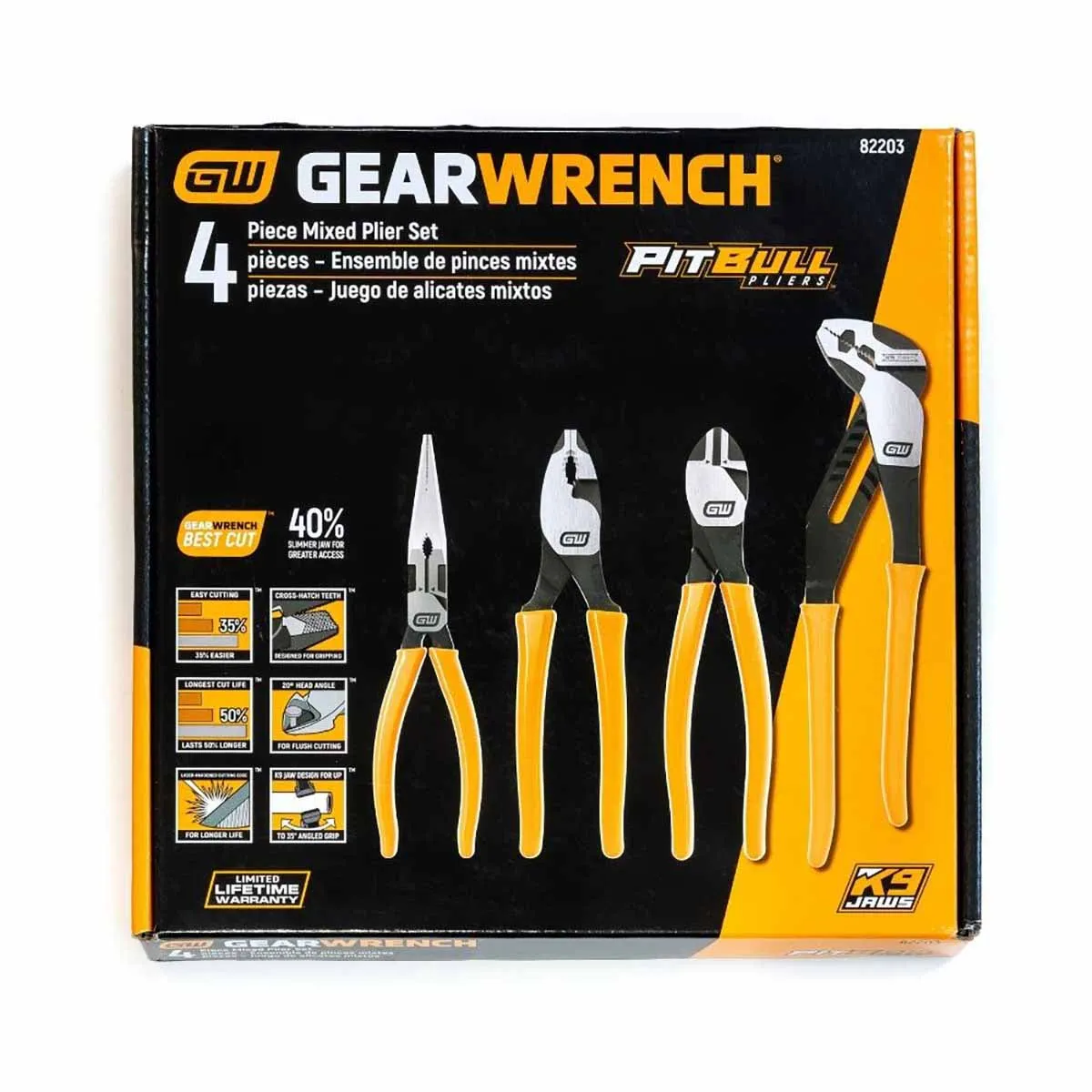 GearWrench 82203 4 Pc. Pitbull Dipped Handle Mixed Plier Set