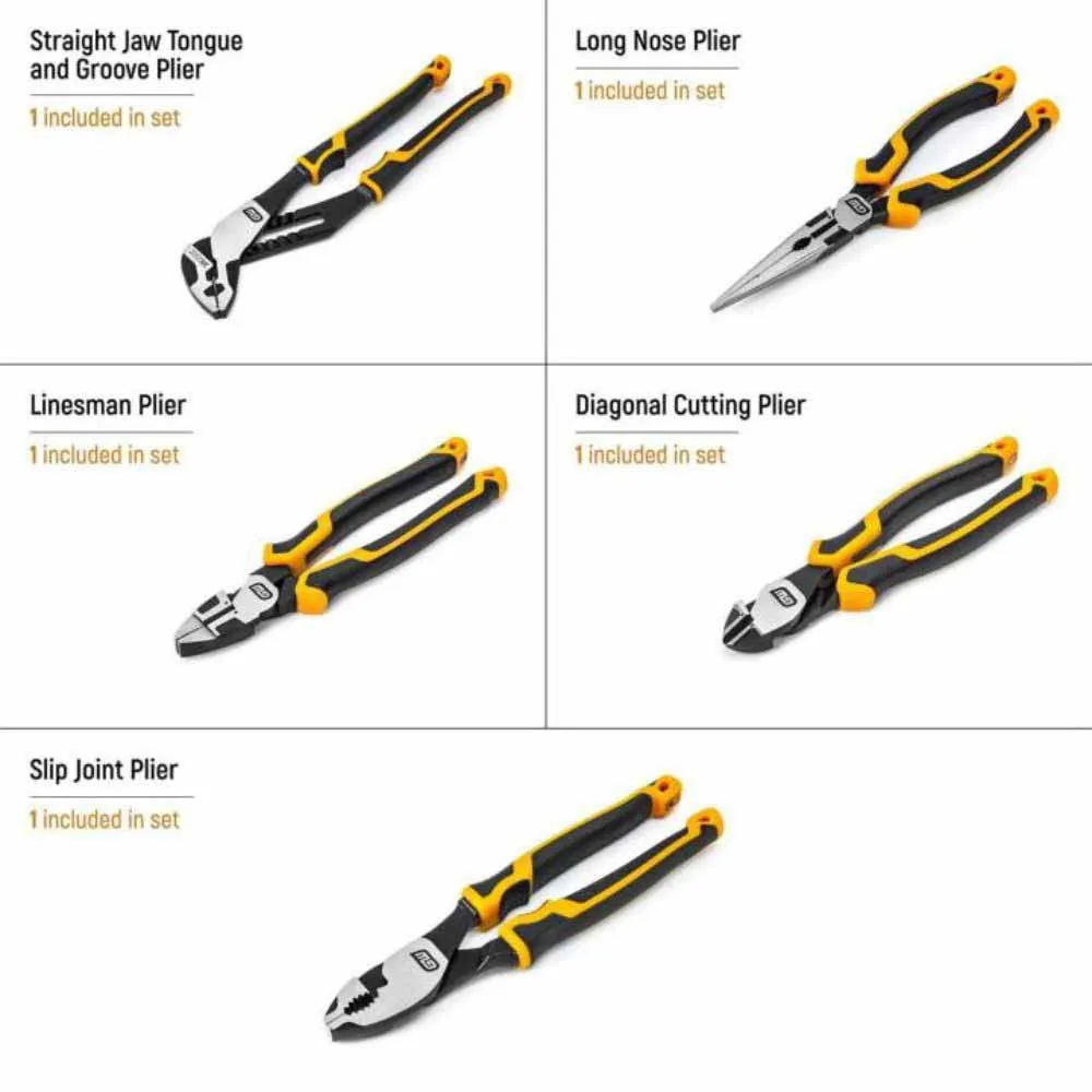 Gearwrench GWMSPLR01 5 Piece PITBULL Cushion Grip Pliers Set in Foam Storage Tray