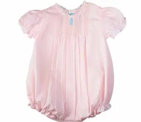 Girls Pink Pintucks & Lace Insert Bubble