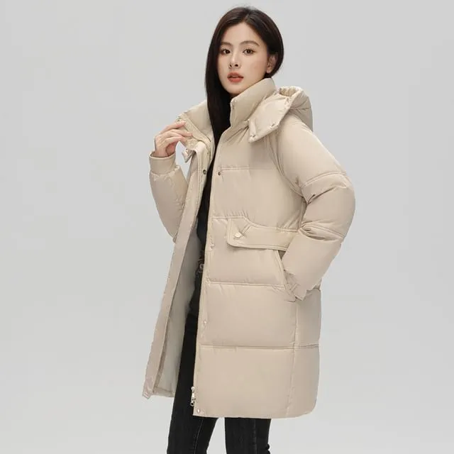 Hooded Zip-Up Padded Long Coat