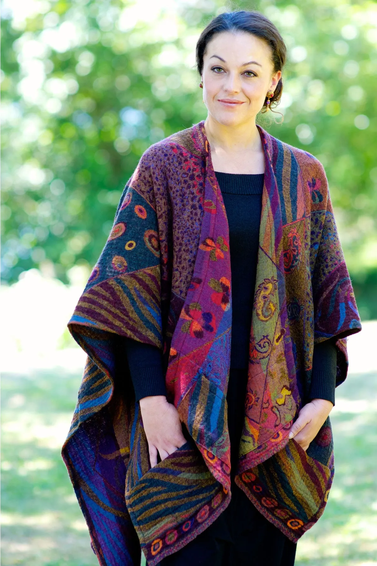 In Style Regular Poncho in Reversible Plum colors   Free Bag