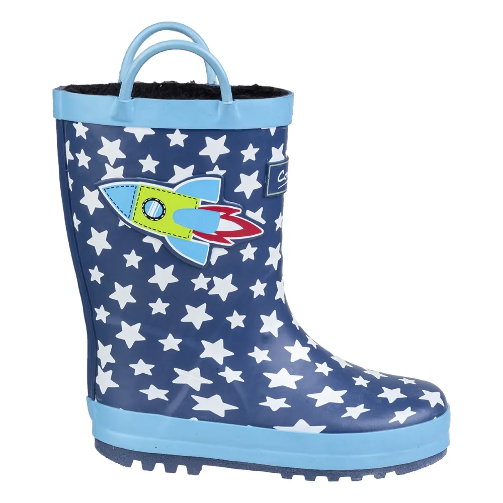 Kids Sprinkle Junior Wellington Boots Dark Blue & White