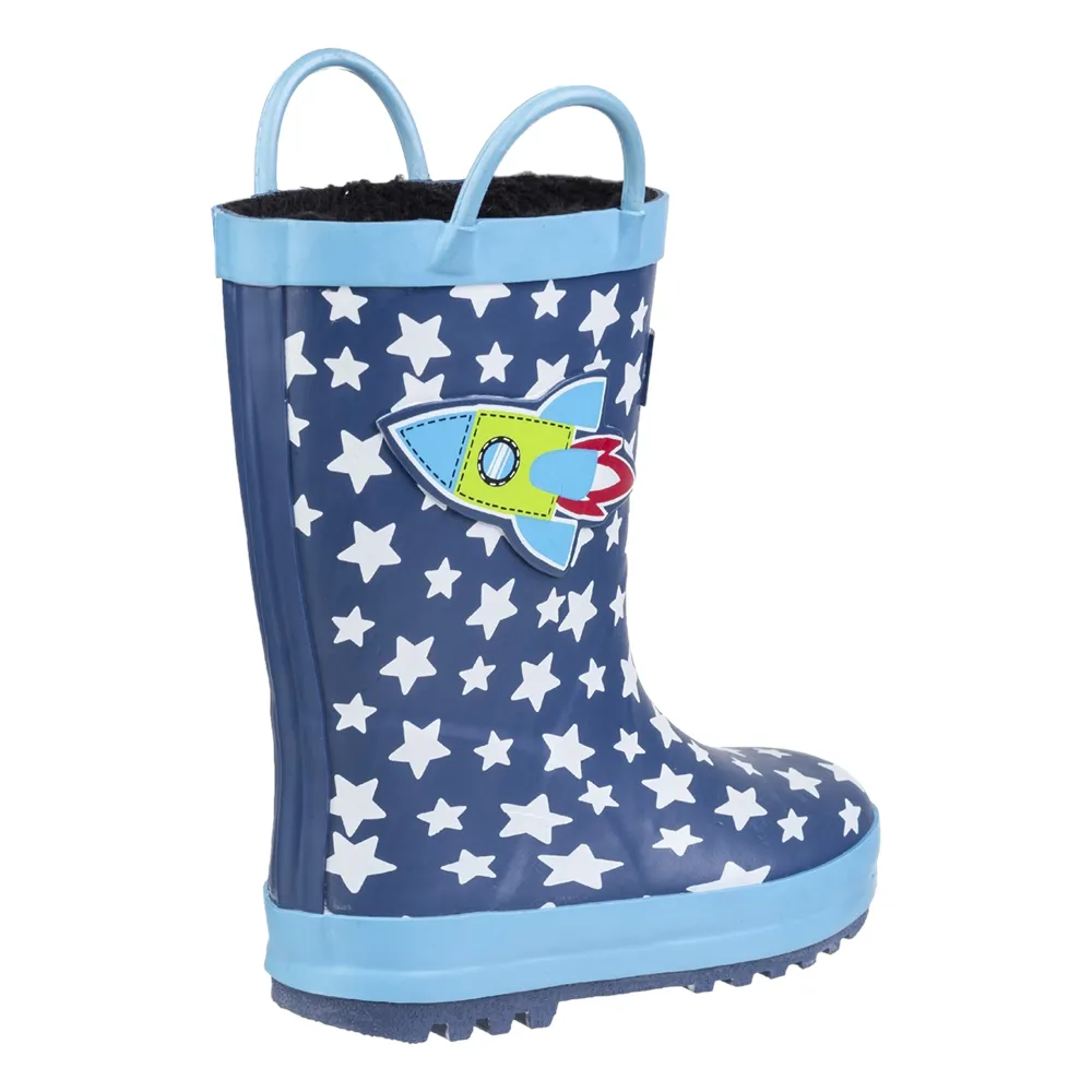Kids Sprinkle Junior Wellington Boots Dark Blue & White