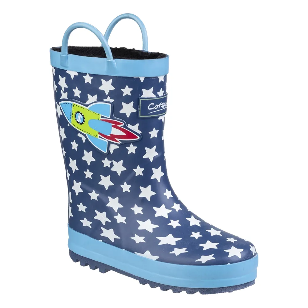 Kids Sprinkle Junior Wellington Boots Dark Blue & White