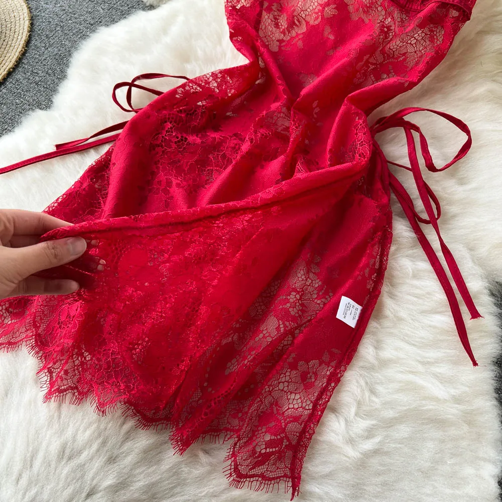 Lace See-through Crossover Halter Dress