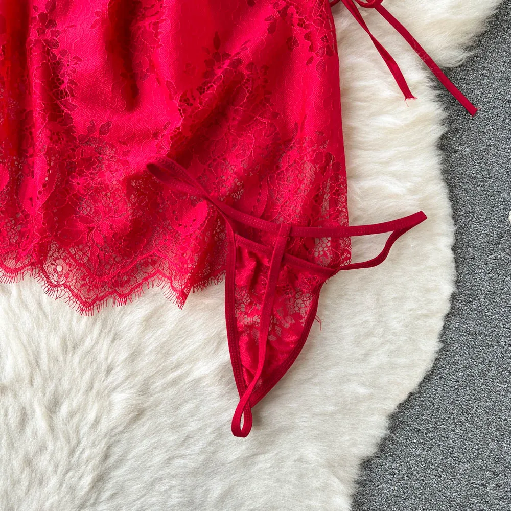 Lace See-through Crossover Halter Dress